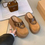 Damen Plateau Clogs mit modischem Schnallen-Design und wärmendem Innenfutter