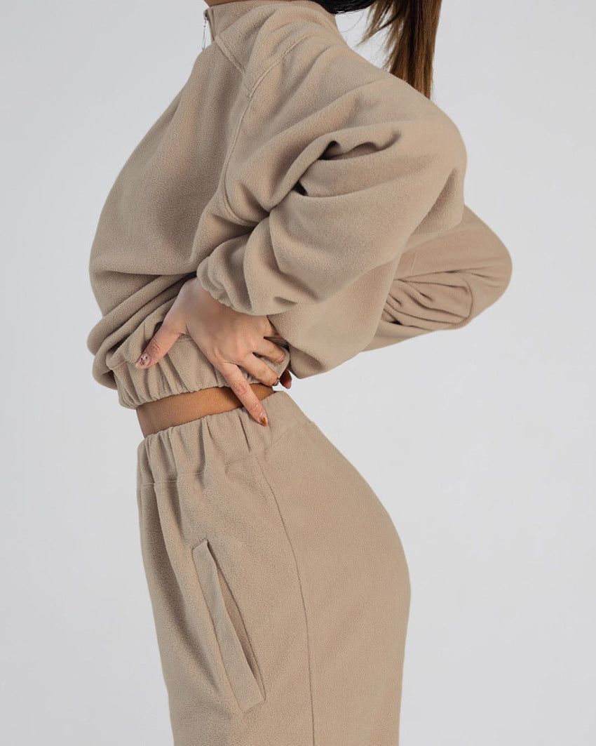 Damen nan kurz geschnittenes Thermo-Fleece-Set mit Halbfront-Reißverschluss und hohem Komfortbund R&B