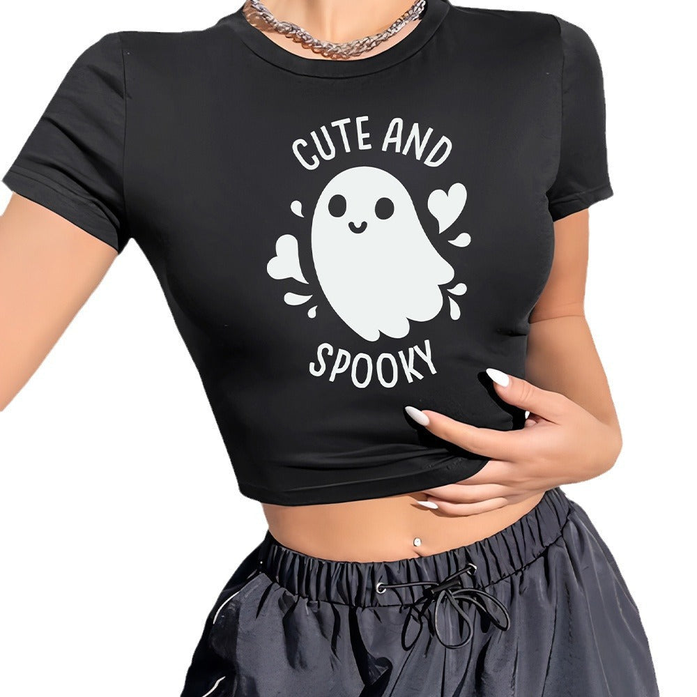 Damen Crop-Shirt mit verspieltem Geistermotiv R&B