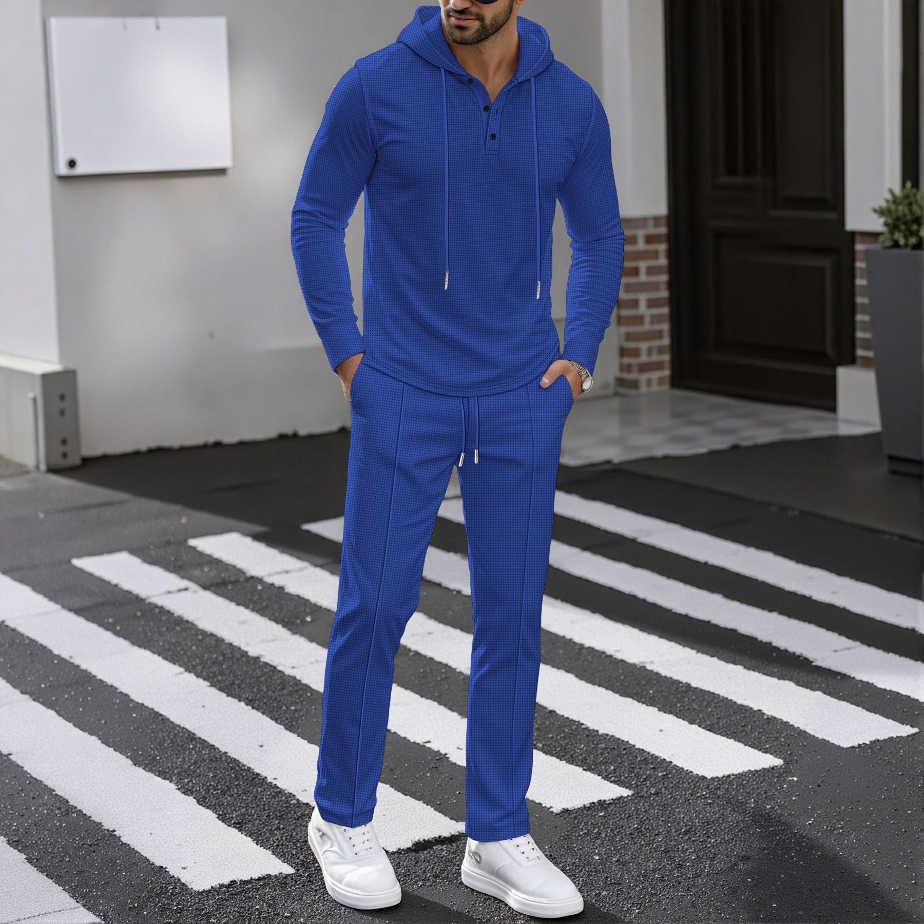 Herren Sportliches Zweiteiler Set mit atmungsaktivem Kapuzenoberteil und schlanker Jogginghose R&B
