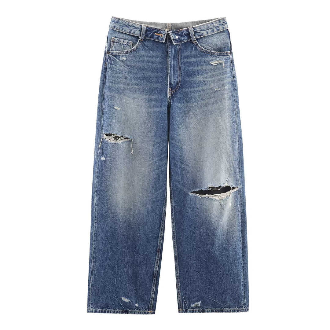 Damen hochwertige Destroyed Jeans im lässigen Baggy-Stil mit modernen Akzenten R&B