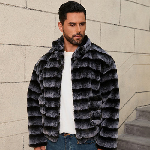 Herren Modische Kunstpelzjacke mit gestreiftem Design R&B