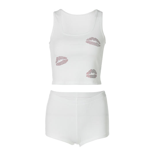 Damen Sportliches Set mit Einzelne Partien und funkelnden Lippenmotiven R&B