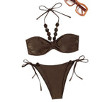 Damen Eleganter Bandeau-Bikini mit dekorativen Perlen R&B