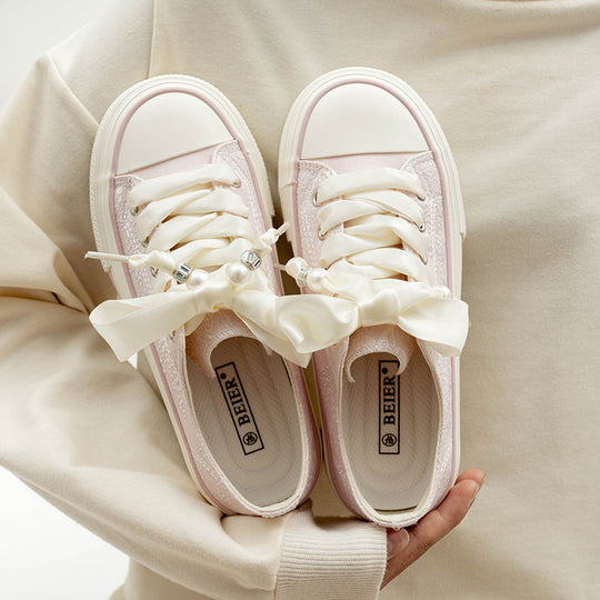 Damen Bequeme Plattform-Sneaker mit verspielten Schnürsenkeln und eleganter Oberfläche R&B