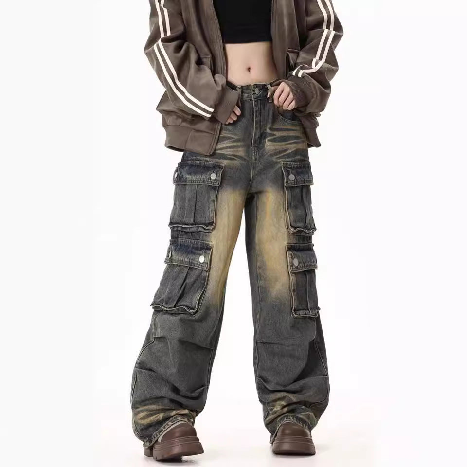 Damen Cargo-Jeans mit weitem Bein und praktischen Seitentaschen R&B
