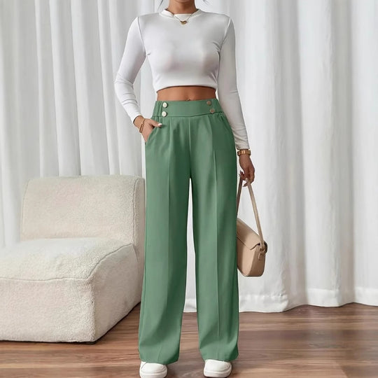 Damen Klassische weite Hose mit Knopfleiste und Taschen R&B