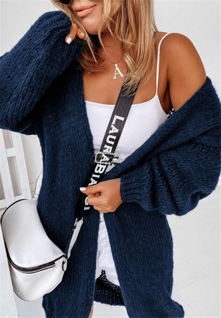 Damen Grober Strickcardigan mit voluminösen Ärmeln und offener Front R&B