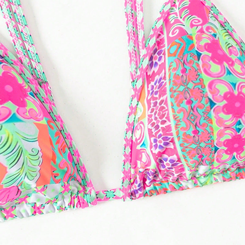 Damen Triangel-Bikini-Oberteil mit buntem Muster