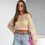 Damen lässiger Strickpullover mit luftiger Struktur und lockeren Ärmeln R&B