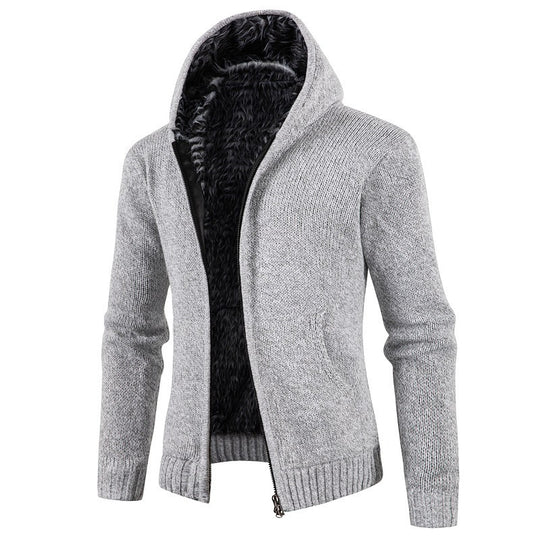 Herren Strickjacke mit Kapuze und weichem Innenfutter R&B