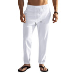 Herren nan leichte Leinen-Loungehose mit elastischem Tunnelzugbund, Kordelzug und weitem Bein R&B