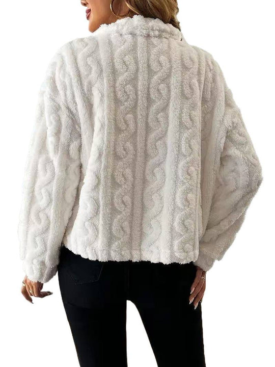 Damen Plüschjacke mit Knopfverschluss und gestreiftem Strukturdesign R&B
