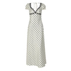 Damen Polka Dot Maxikleid mit eleganten Rüschendetails und nostalgischem Ausschnitt R&B