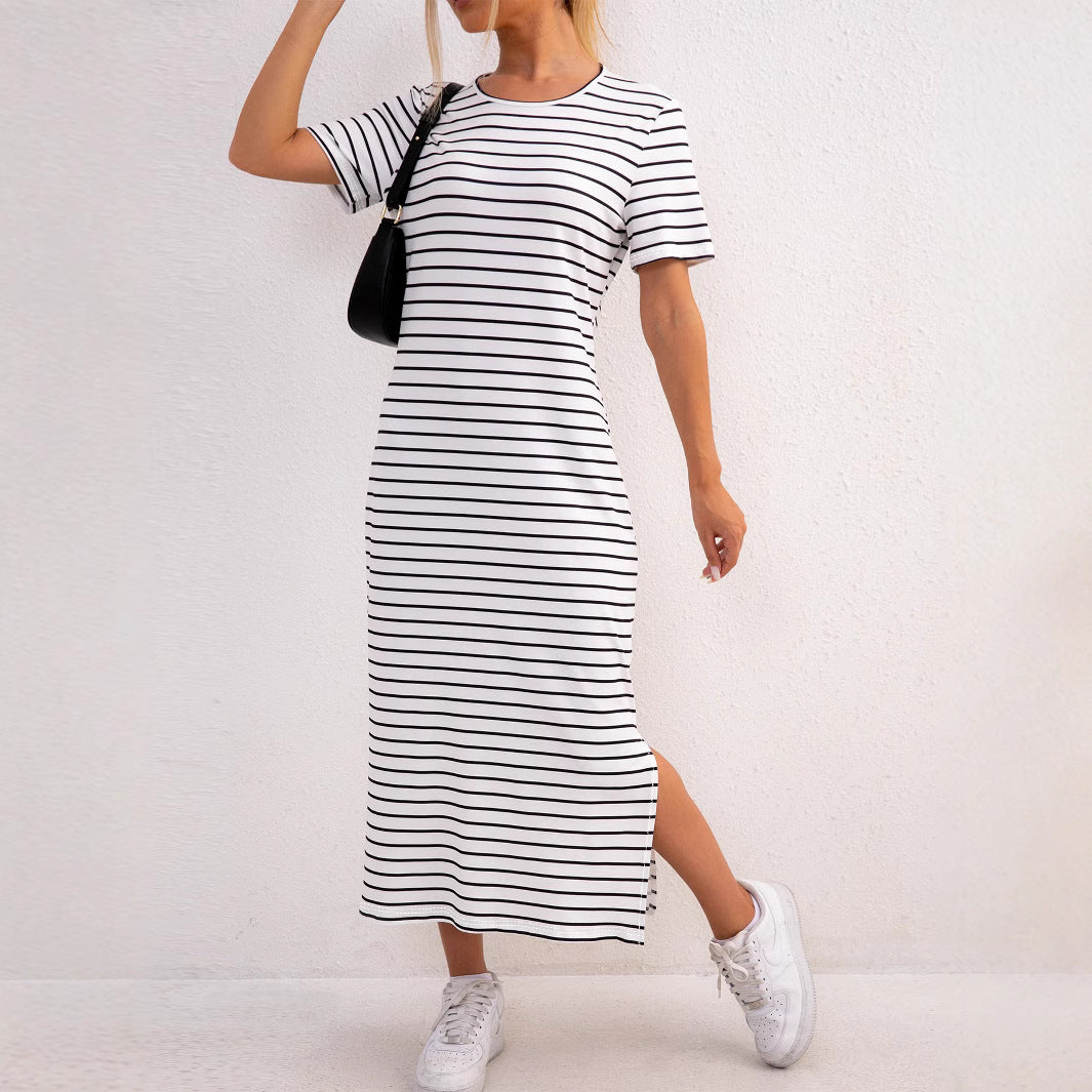 Damen gestreifte Midi-Kleid R&B
