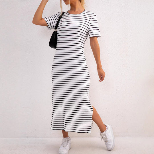 Damen gestreifte Midi-Kleid R&B