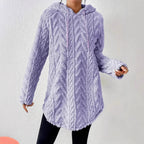Damen gemütlicher Strickpullover mit Kapuze und Struktur