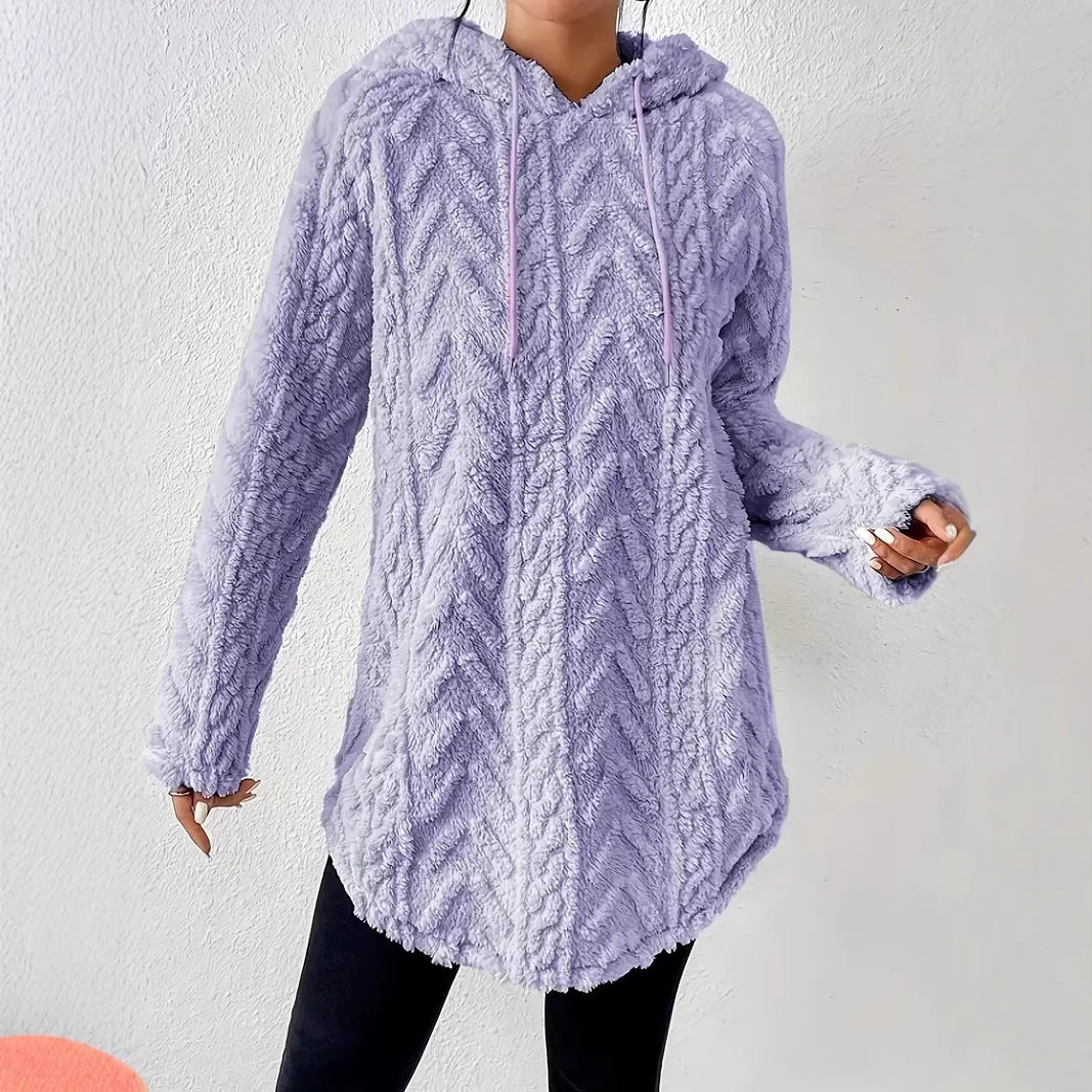 Damen gemütlicher Strickpullover mit Kapuze und Struktur