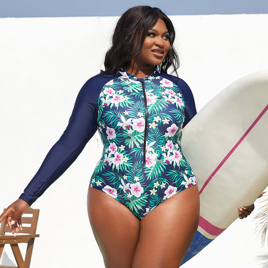 Damen Sportlicher Langarm-Schwimmanzug mit floralem Design R&B