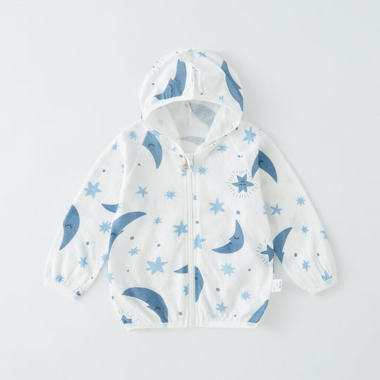 Unisex nan leichte atmungsaktive Kapuzen-Zip-Jacke aus Musselin für Babys mit Hasenmotiv R&B