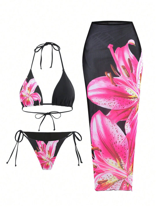 Damen Strand-Bikini-Set mit lässigem Maxi-Rock R&B