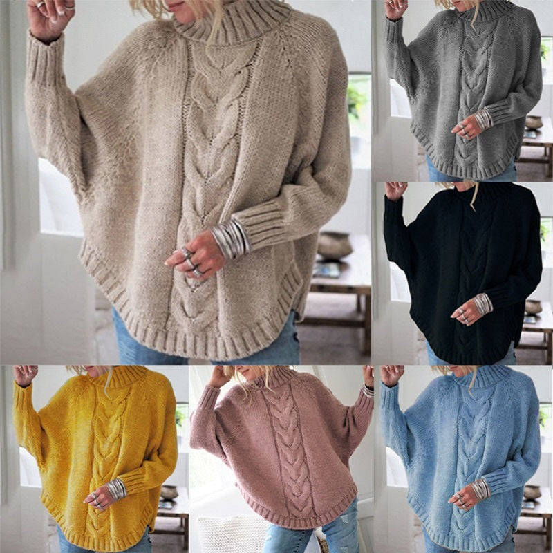 Damen Grobstrickpullover mit Stehkragen und Zopfmuster R&B