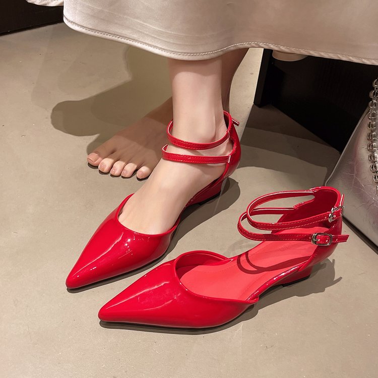 Damen elegante Spitzen Wedge-Pumps mit Doppelschnalle R&B