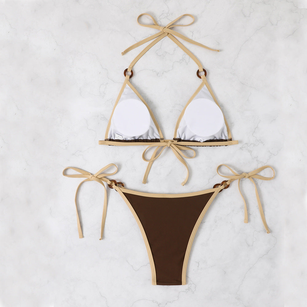 Damen Triangel-Bikini mit verstellbaren Trägern und Ringdetails R&B