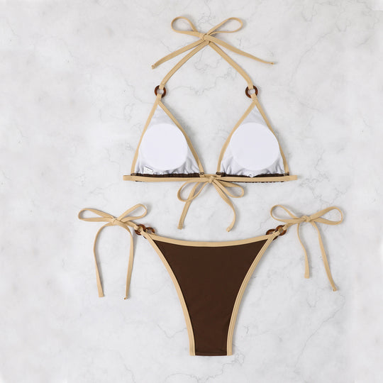 Damen Triangel-Bikini mit verstellbaren Trägern und Ringdetails R&B