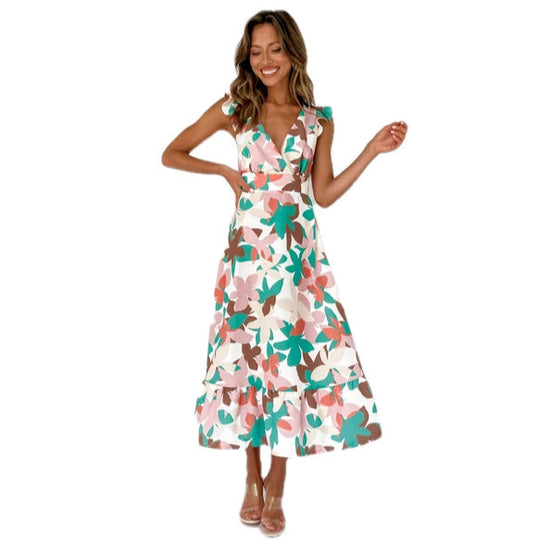 Damen Langärmliges Maxikleid mit verspieltem Rüschendesign und offenem Rücken R&B