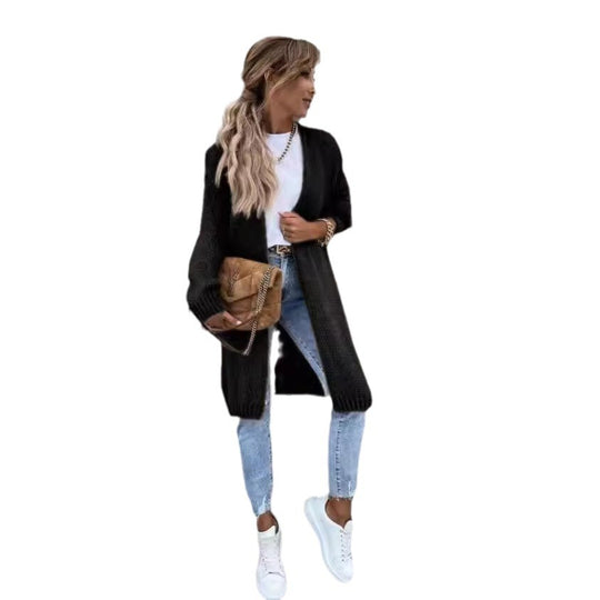 Damen Strickmantel mit lässigem, offenem Design und weichem Material R&B