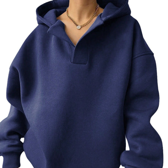 Damen Oversized Hoodie mit kurzem Kragen und praktischen Seitentaschen R&B