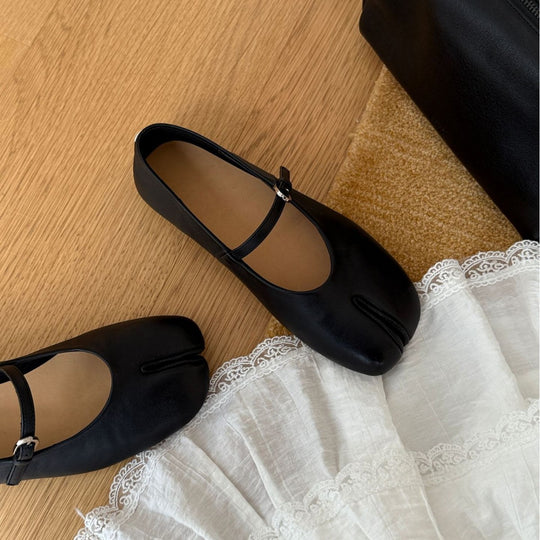 Damen elegante Ballerinas mit verstellbarem Riemchen und weichem Leder R&B