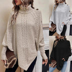 Damen Oversized Pullover mit hohem Kragen und dekorativem Zopfdesign R&B