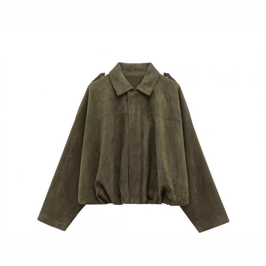 Damen lässige Kunstlederjacke mit elastischem Bund und praktischen Druckknöpfen R&B