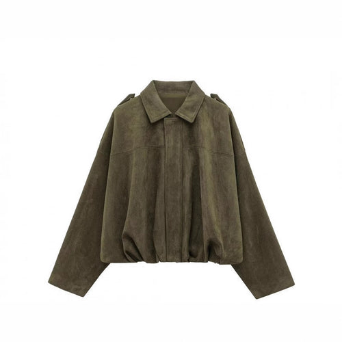 Damen lässige Kunstlederjacke mit elastischem Bund und praktischen Druckknöpfen R&B