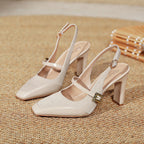 Damen Slingback-Pumps mit elegantem Quadrat-Design und dekorativem Riemen