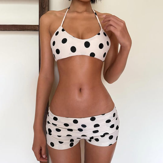 Damen Badeanzug Set mit trendy Punkten und bindbarem Oberteil R&B