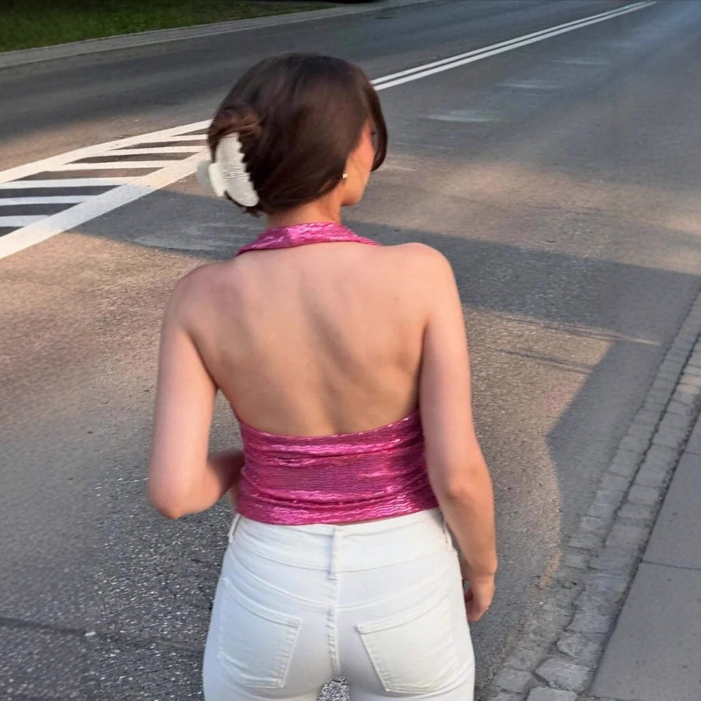 Damen Rückenfreies Top mit tiefem V-Ausschnitt und raffinierten Rüschendetails R&B