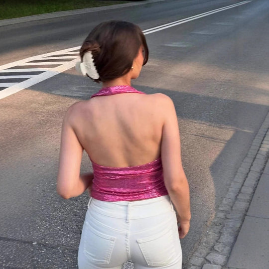 Damen Rückenfreies Top mit tiefem V-Ausschnitt und raffinierten Rüschendetails R&B