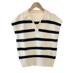 Damen Modisches Kurzarm-Pullover mit Streifenmuster und Polo-Kragen