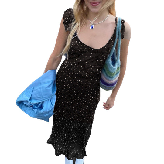 Damen Maxikleid mit feinem Punktmuster und Spaghettiträgern R&B