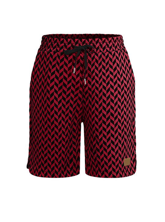 Damen nan Jacquard-Shorts mit elastischem Komfortbund, Tunnelzug und Fischgrätmuster R&B
