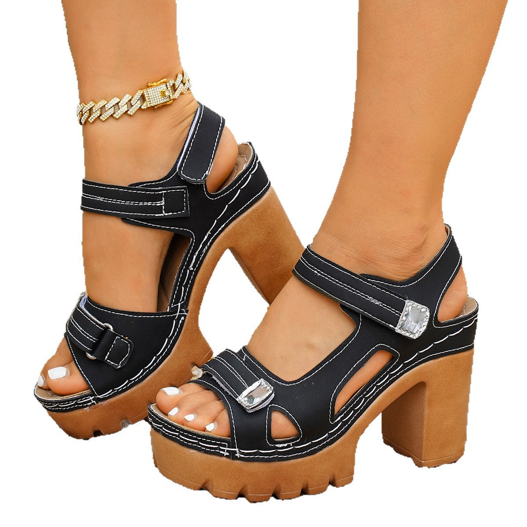 Damen Plateau-Sandalen mit modischem Riemendesign und robustem Blockabsatz R&B