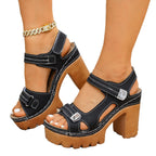 Damen Plateau-Sandalen mit modischem Riemendesign und robustem Blockabsatz R&B