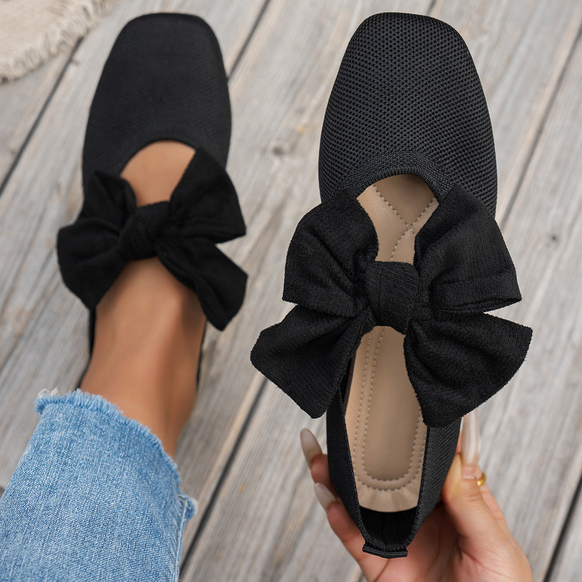 Damen Ballerinas mit großem Schleifen-Design und atmungsaktivem Obermaterial R&B