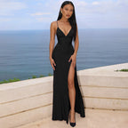 Damen Maxikleid mit raffinierten Spaghettiträgern und hohem Schlitz R&B