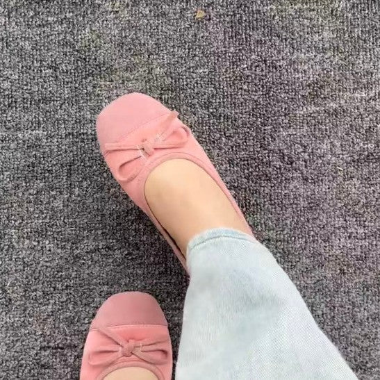 Damen Ballerinas mit zarten Schleifen und weichem Veloursleder EB
