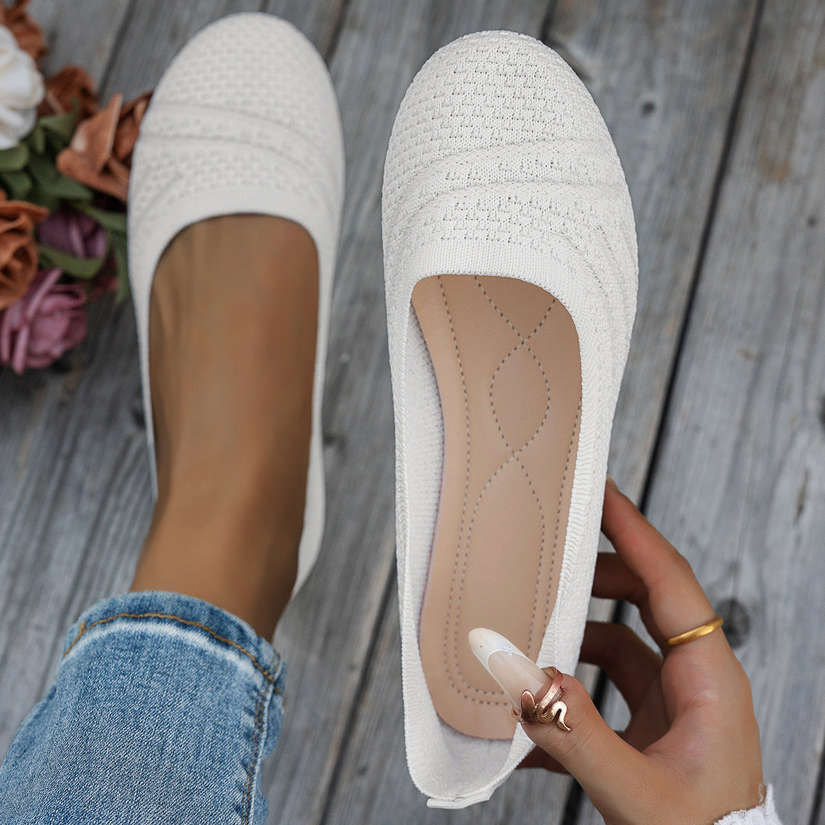 Damen komfortable Slipper mit innovativem Strickdesign R&B