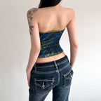Damen Bandeau-Top mit buntem floralen Druck und elastischem Saum R&B